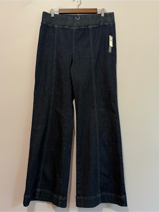 Talbots Denim - Talbots Dark Blue Flare Leg Travel Jean Front Seam Size Large NWT
